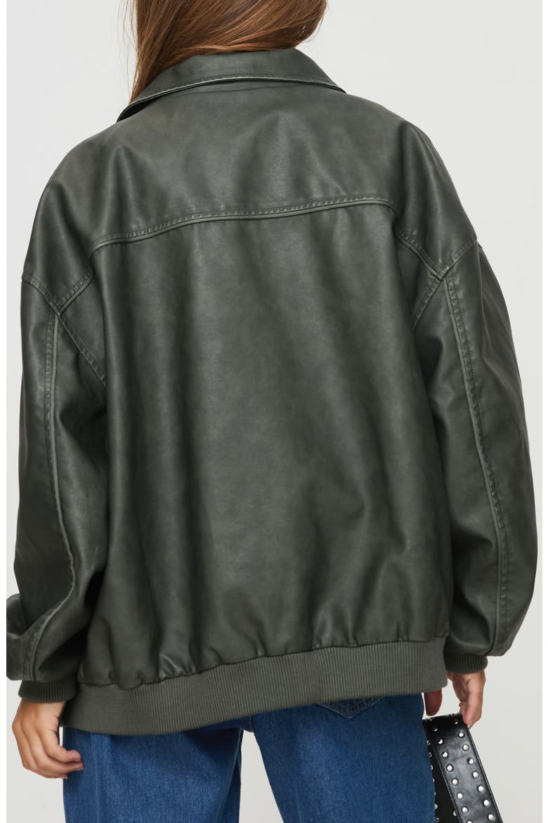 Goldsmith Oversize Faux Leather Bomber Jacket, Alternate, color, WASHED FOREST