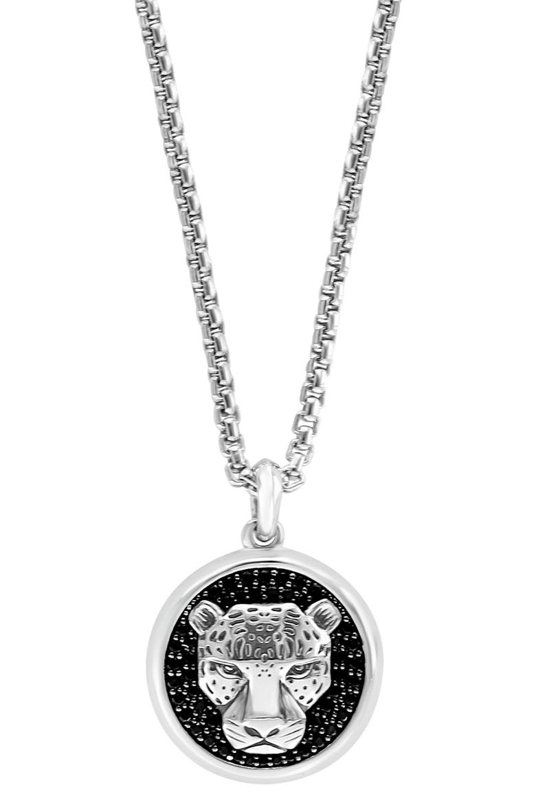 Men's Sterling Silver Black Diamond Leopard Pendant Necklace, Alternate, color, BLACK