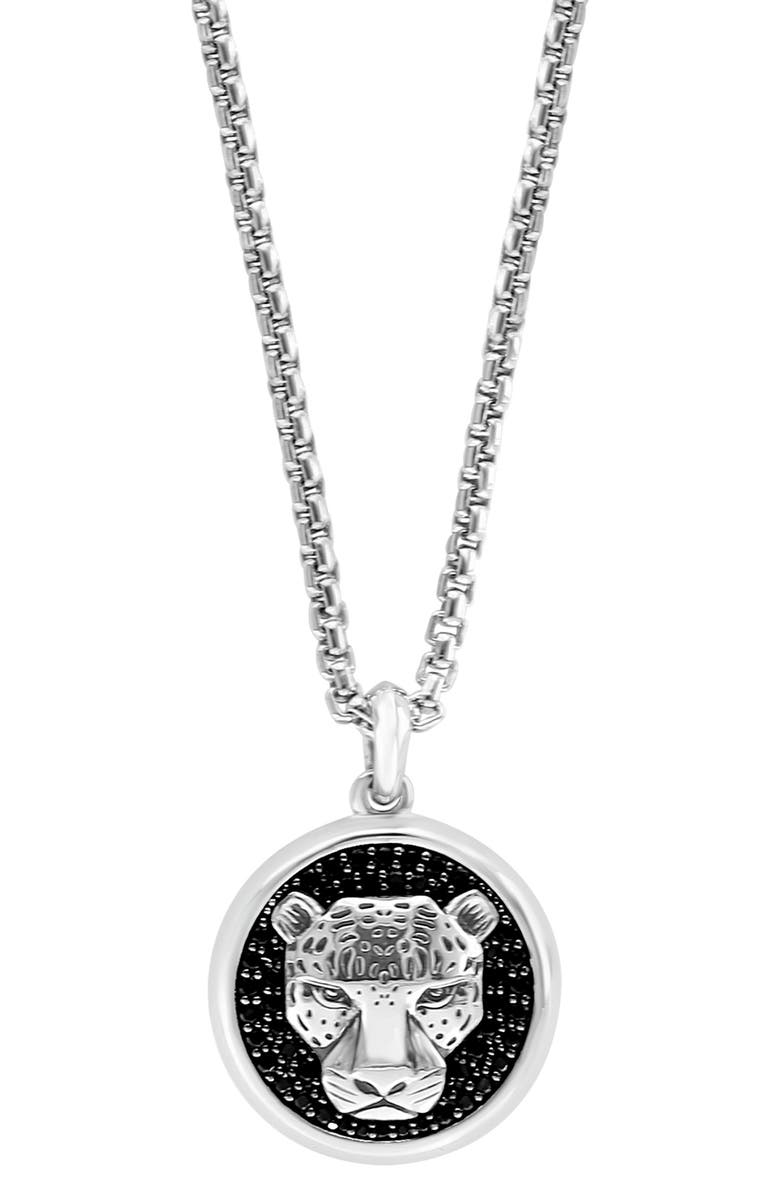 EFFY Men's Sterling Silver Black Diamond Leopard Pendant Necklace, Alternate, color, Black