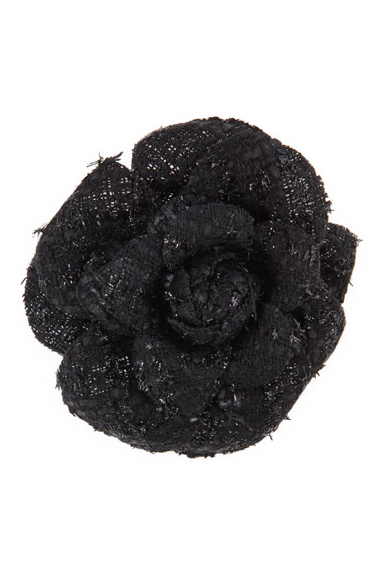 Flower Rosette Barrette, Main, color, BLACK