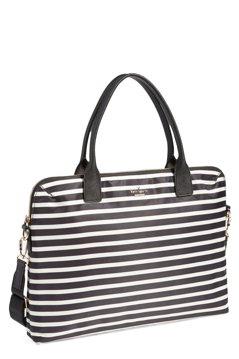 'daveney' laptop bag, Main, color, BLACK/ CLOTTED CREAM STRIPE