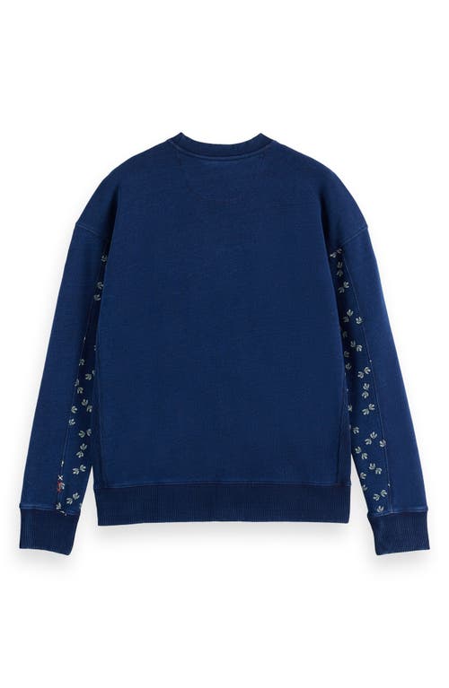 Scotch & Soda Indigo Cotton Crewneck Sweatshirt In Blue