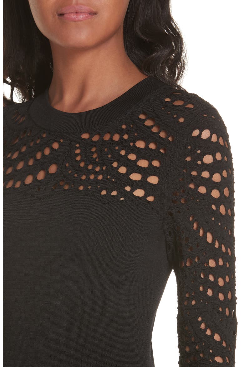 Lace Pointelle Mermaid Midi Dress, Alternate, color, BLACK