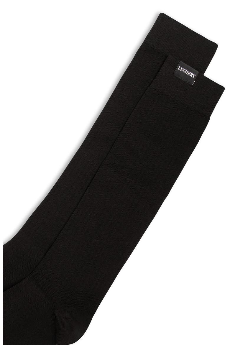 Woven Tab Knee-High Socks, Alternate, color, BLACK