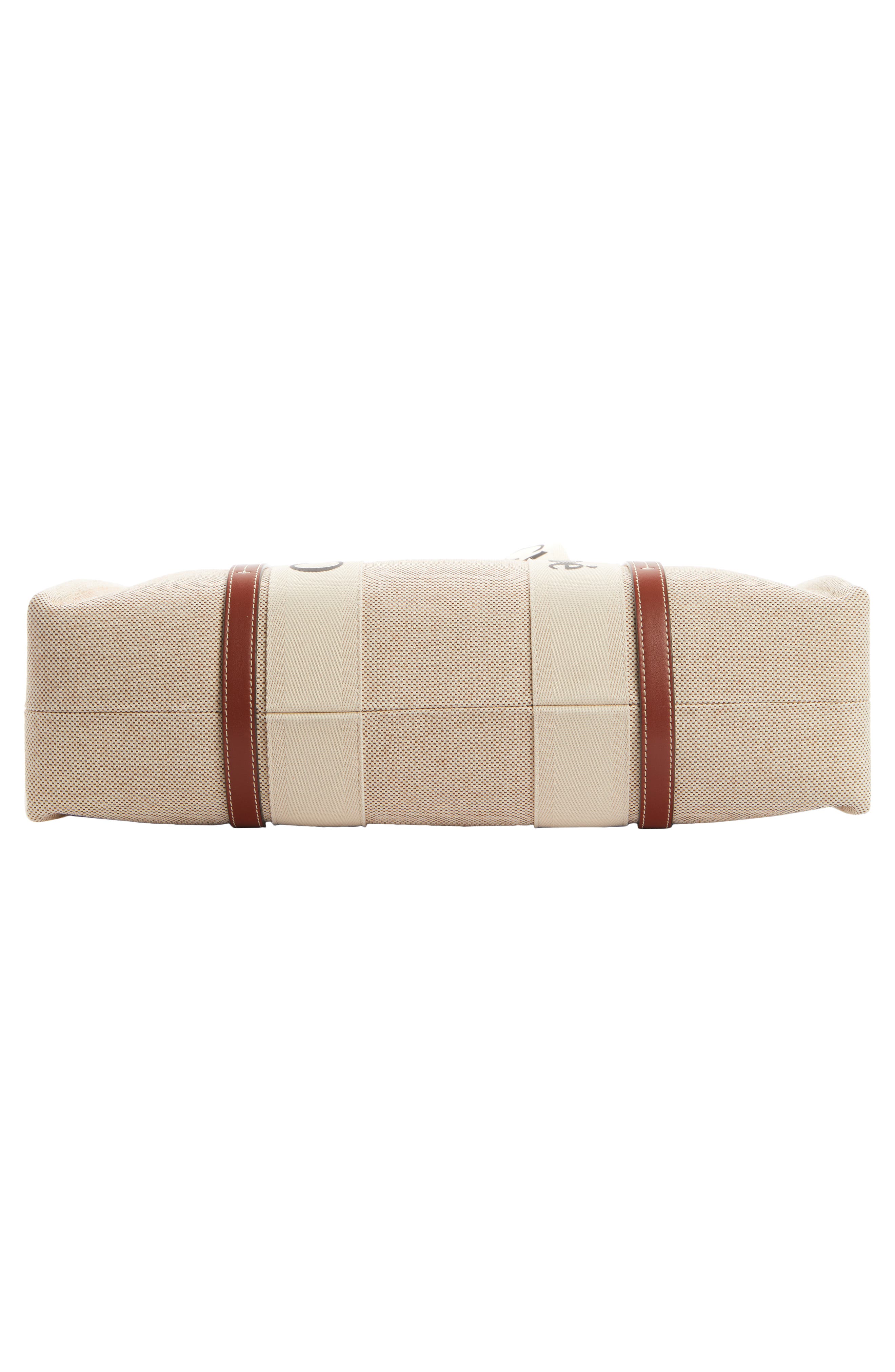 Medium Woody Logo Strap Canvas Tote, Alternate, color, WHITE - BROWN 1