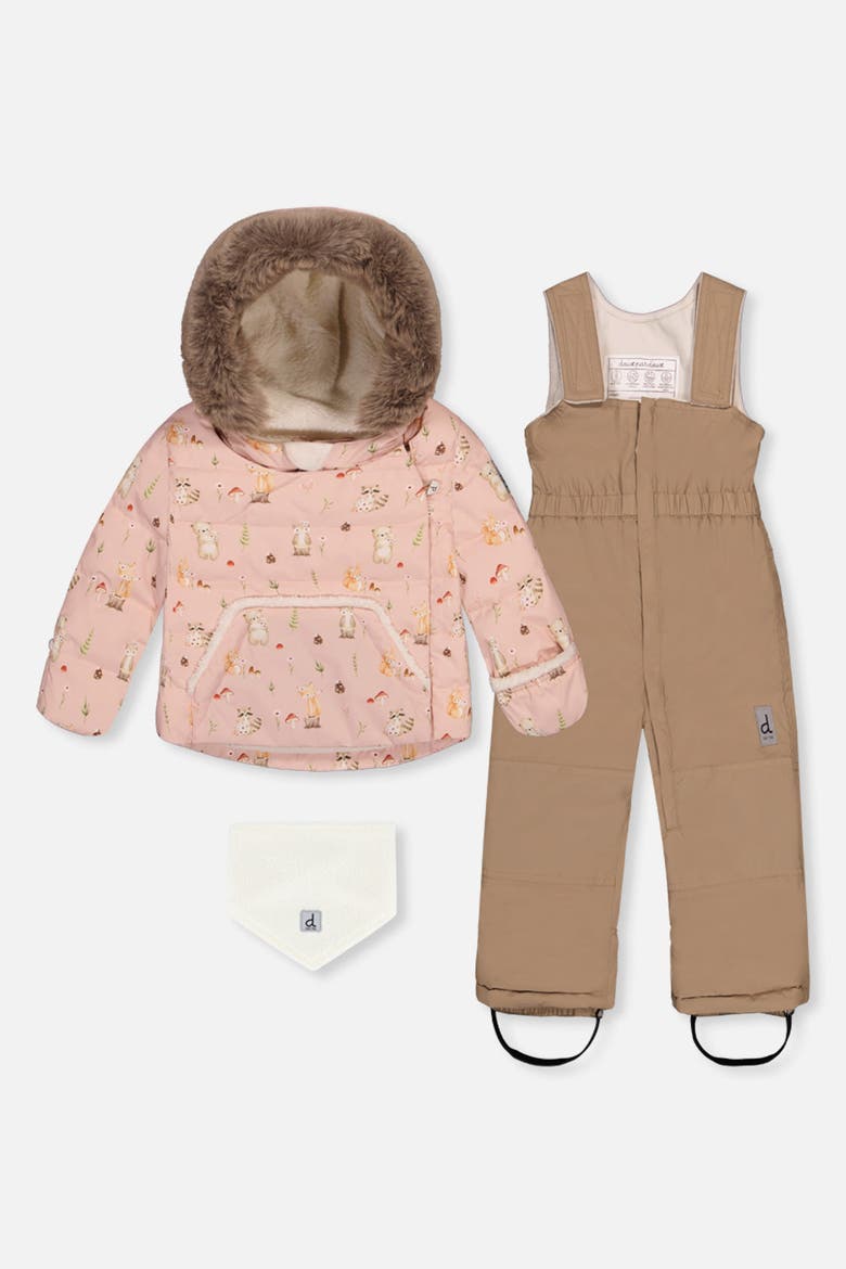 Woodland Creature Waterproof Coat & Pants Two Piece Snowsuit, Main, color, Pink Animal Print