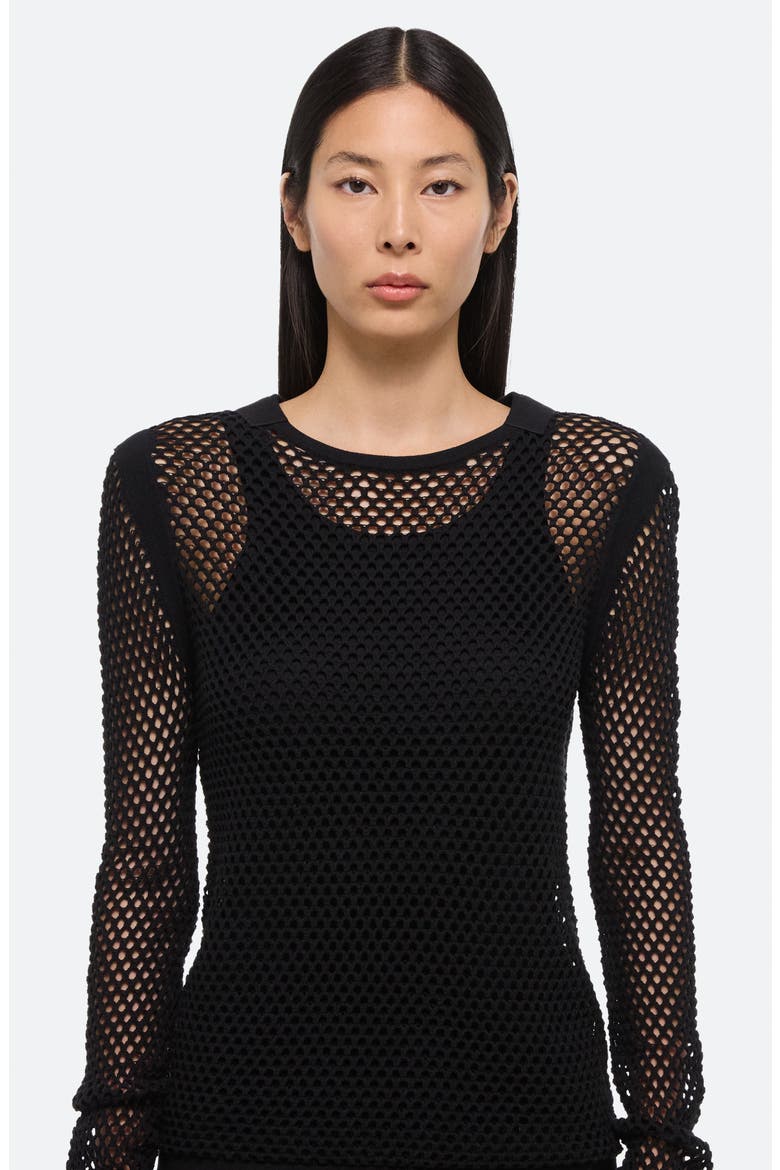 Mesh Cotton Knit Top, Alternate, color, BLACK