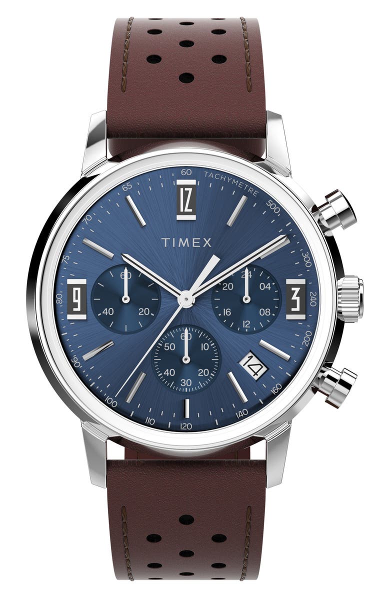 Timex<sup>®</sup> Marlin Chronograph Leather Strap Watch, 40mm, Main, color,