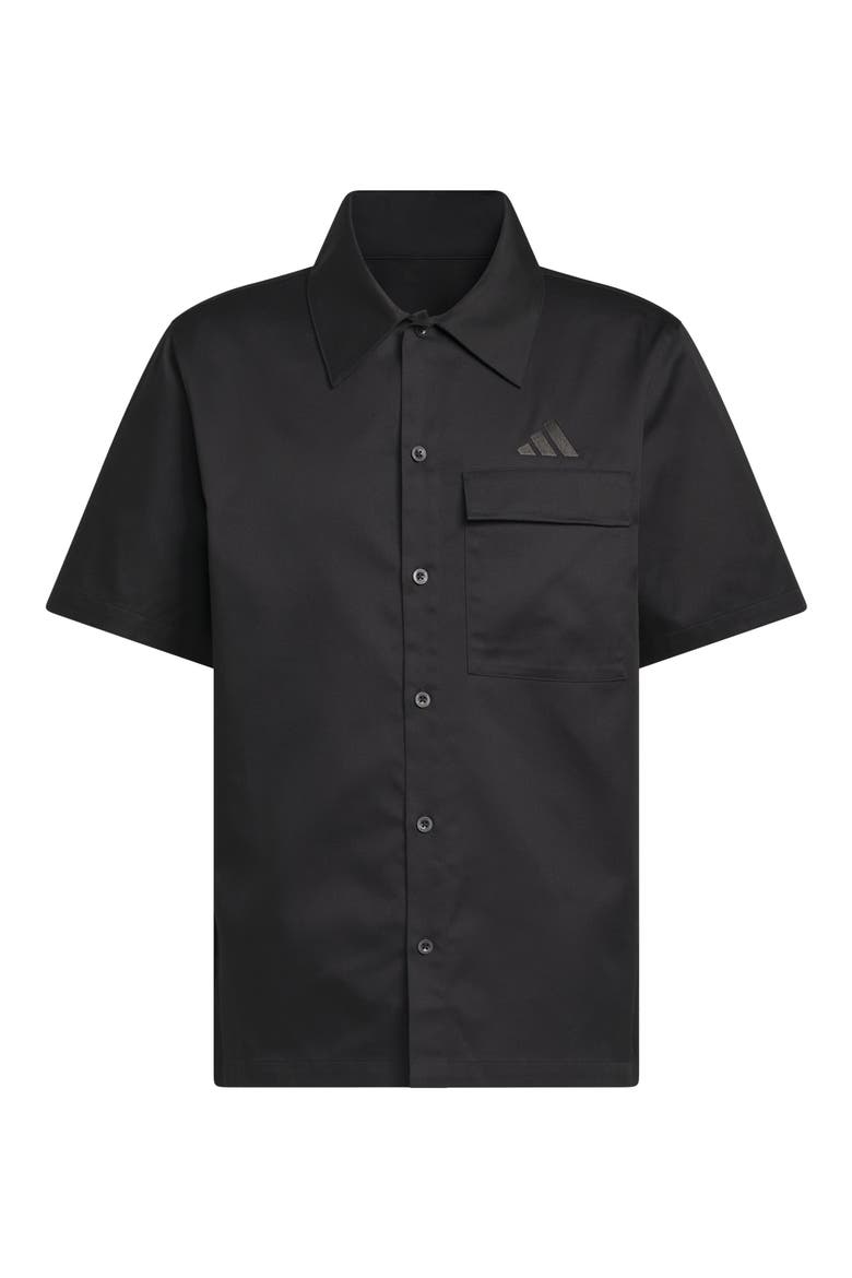 Short Sleeve Woven Camp Shirt, Alternate, color, BLACK