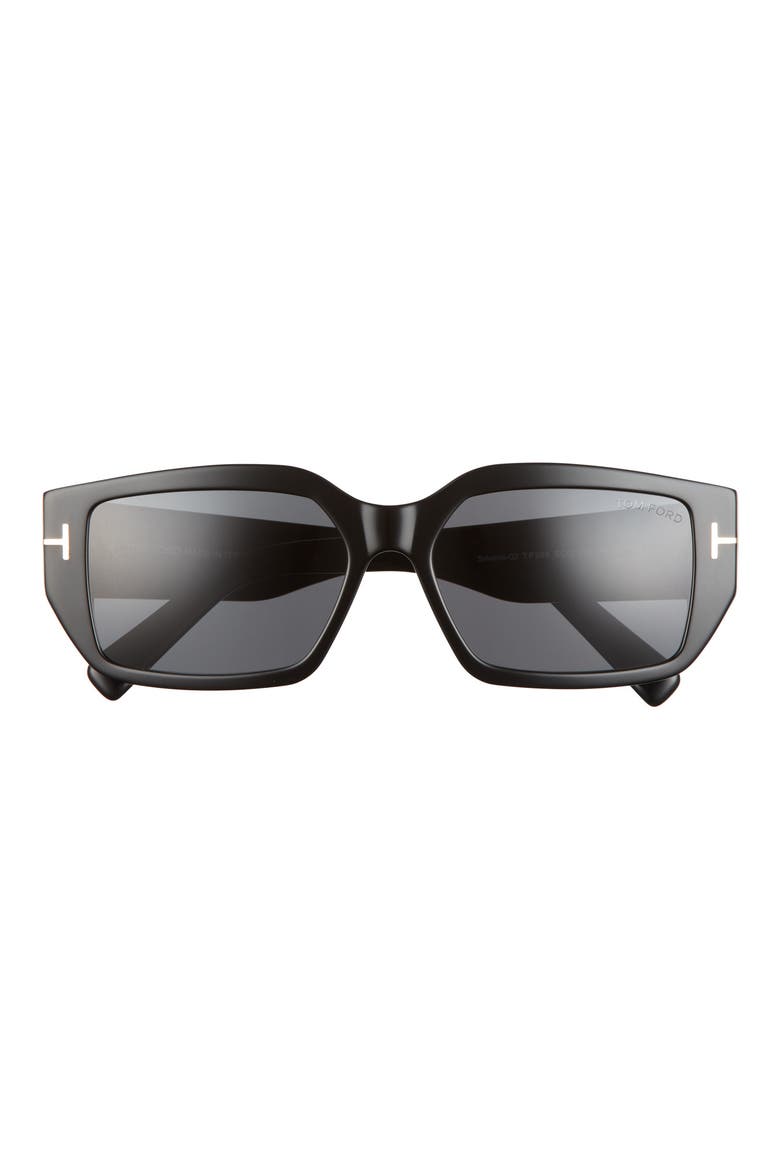 Silvano 56mm Square Sunglasses, Main, color, SHINY BLACK / SMOKE LENSES