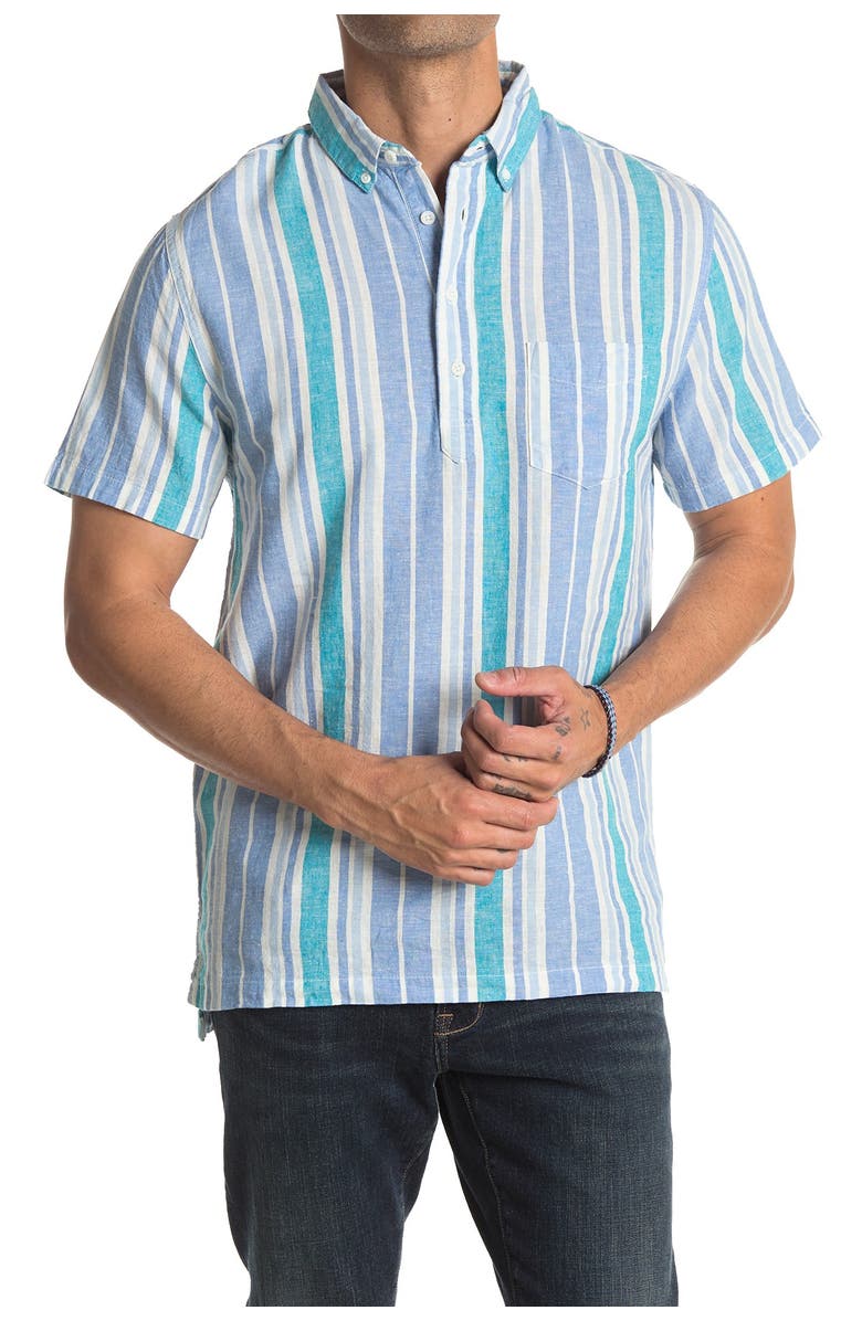 Onia Josh Linen Blend Stripe Polo, Main, color, 
