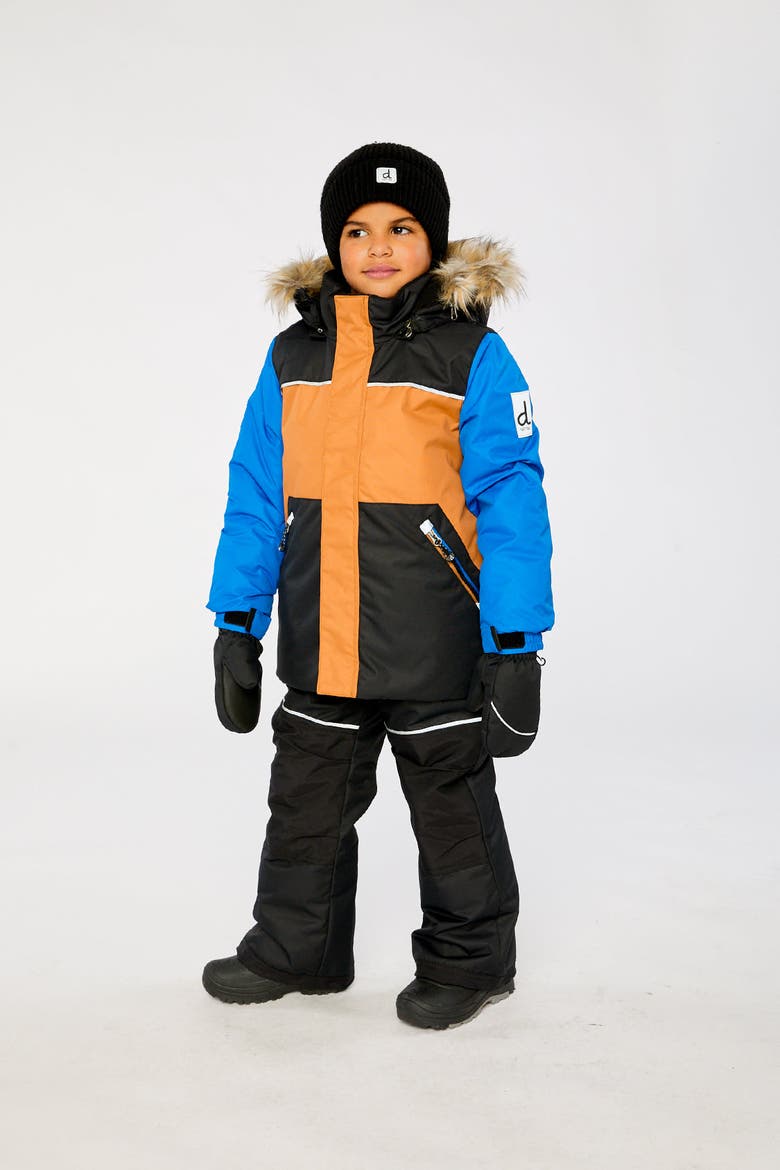 Discover Colorblock Jacket Snow Pants Two Piece Snowsuit, Alternate, color, Noir, Brown and Blue