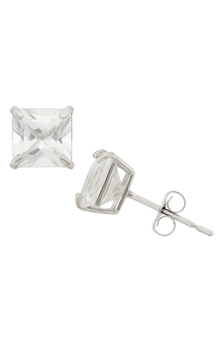 FUZION CREATIONS Princess Cut Stud Earrings, Main, color, White
