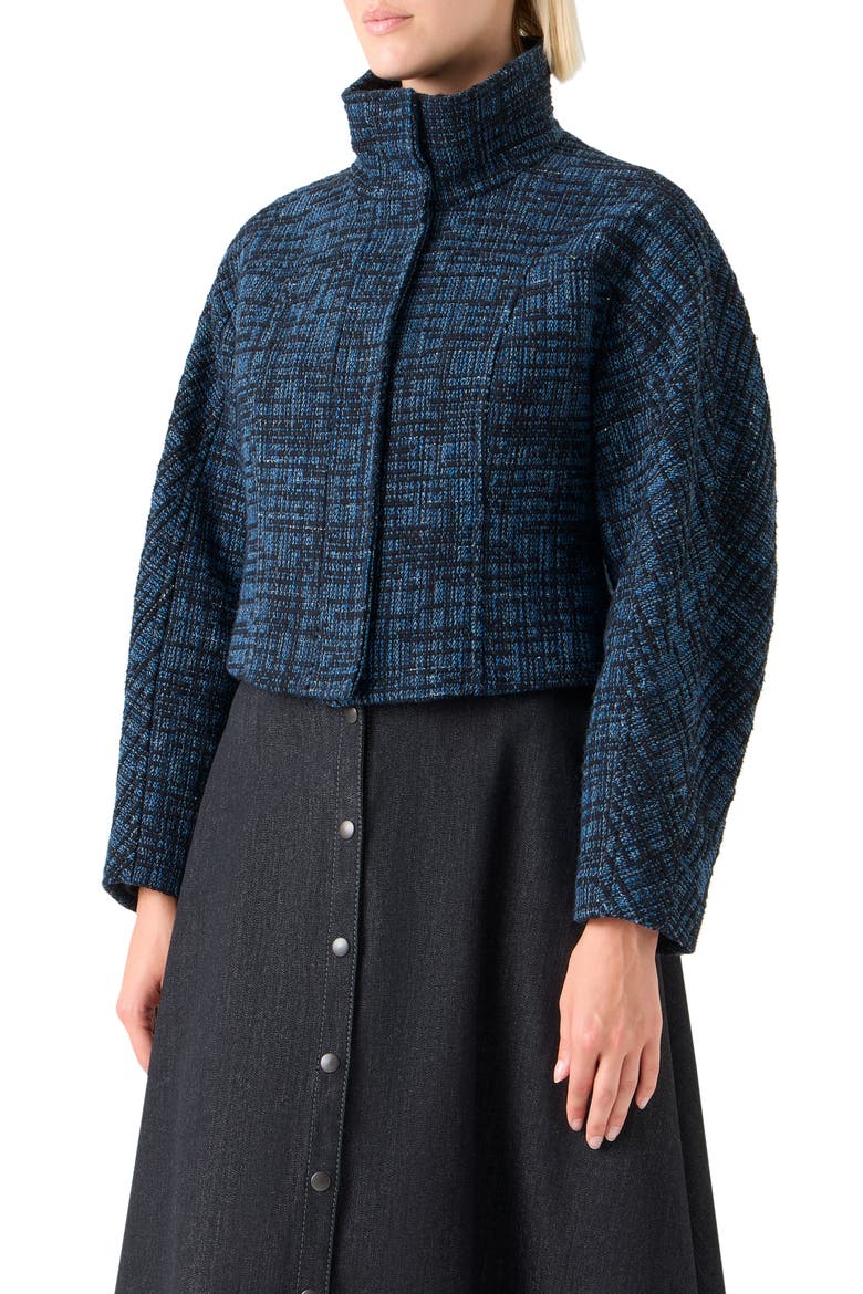 Tweed Crop Jacket, Alternate, color, MEDIUM BLUE DENIM-BLACK