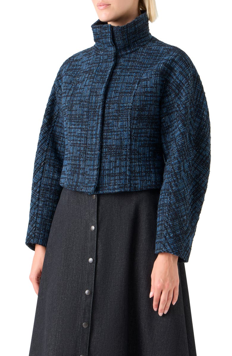 Akris punto Tweed Crop Jacket, Alternate, color, Medium Blue Denim-Black