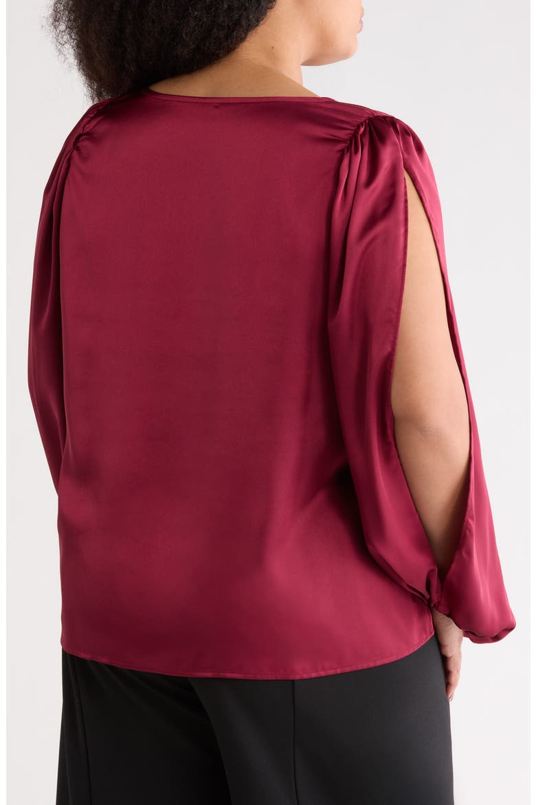 Cutout Long Sleeve Satin Top, Alternate, color, BURGUNDY