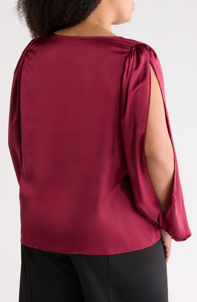Renee C Cutout Long Sleeve Satin Top, Alternate, color, Burgundy