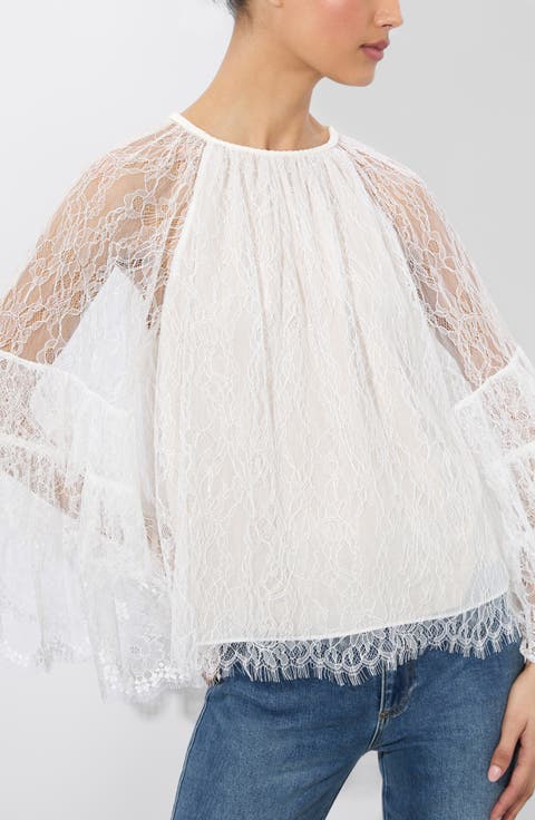 Delia Ruffle Lace Tunic Top