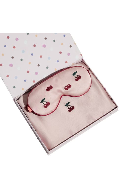 Lost Pattern Embroidered Satin Pillowcase & Sleep Mask Set In Pink