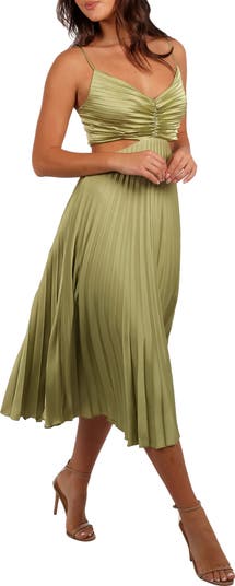 Niamh Pleated Cutout Satin Midi Dress