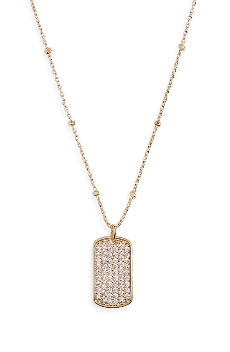 NORDSTROM RACK CZ Pavé ID Tag Pendant Necklace, Main, color, Clear- Gold