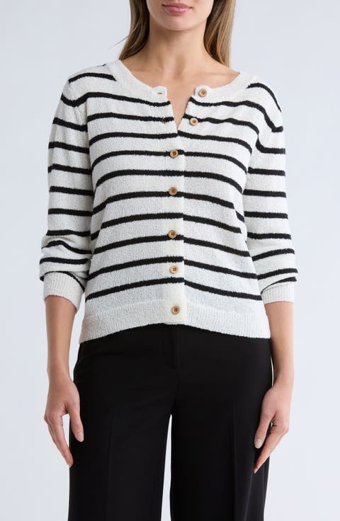 Stripe Button Front Crop Cardigan