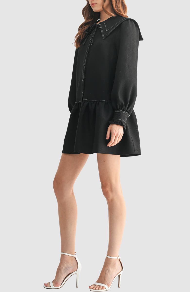 Mila Mae Collared Long Sleeve Ruffle Hem Shirtdress, Alternate, color, Black