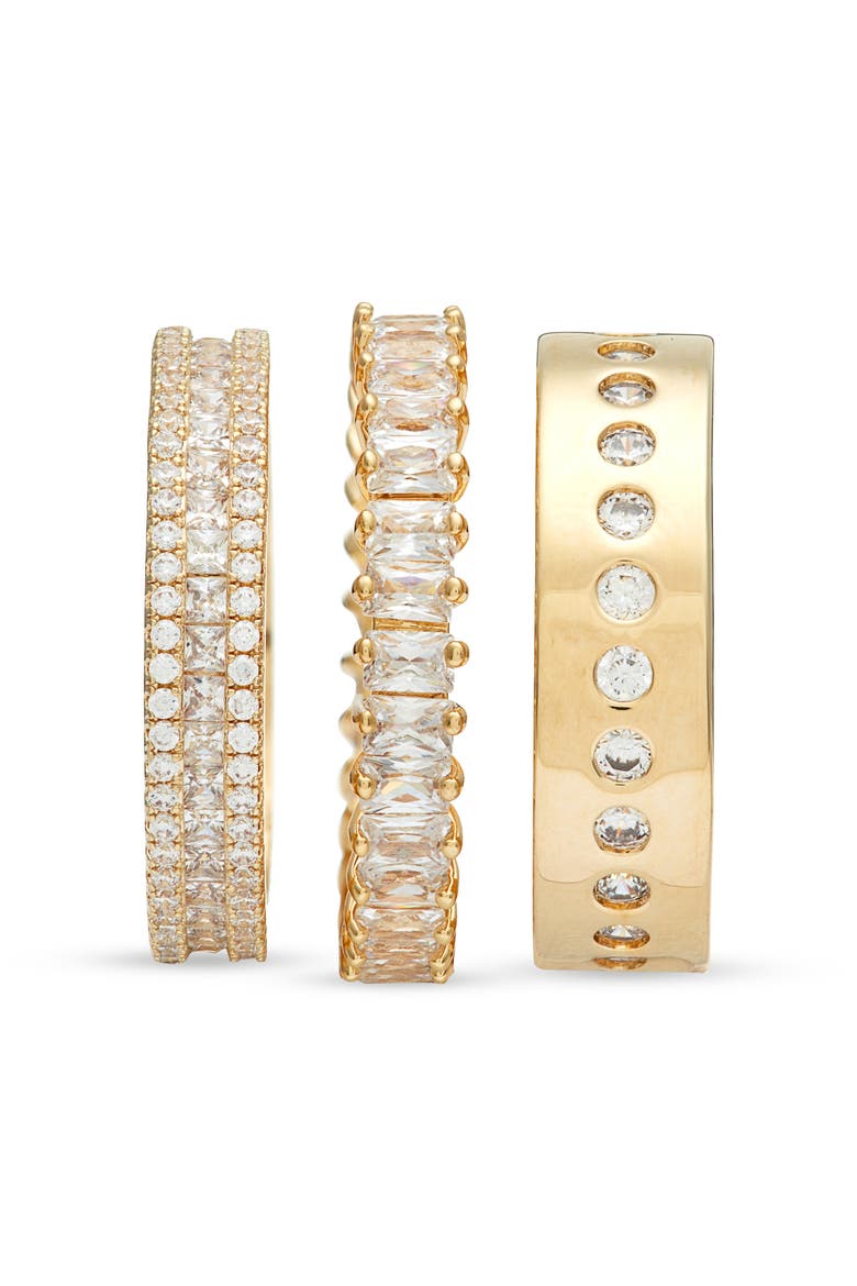 Set of 3 Cubic Zirconia Band Rings, Alternate, color, CLEAR- GOLD