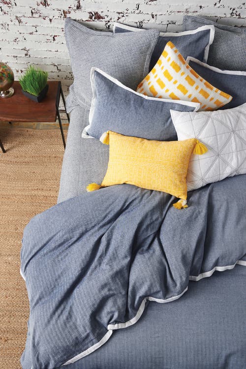 Carol & Frank Roscoe Indigo Mini Herringbone Pattern 100% Cotton Euro Sham W/ Flange 26" X 26" In Blue