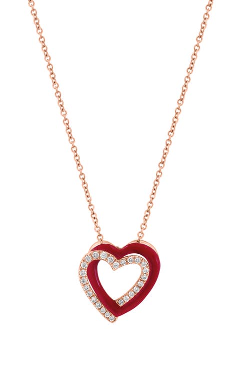 14K Rose Gold Diamond Heart Pendant Necklace - 0.2ct