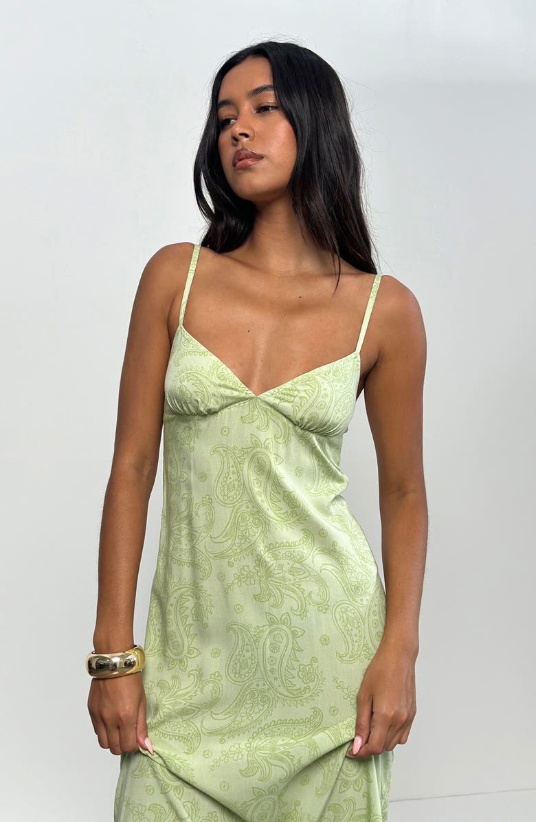 Motel Sastra Paisley Midi Slipdress, Alternate, color, Retro Paisley Lime