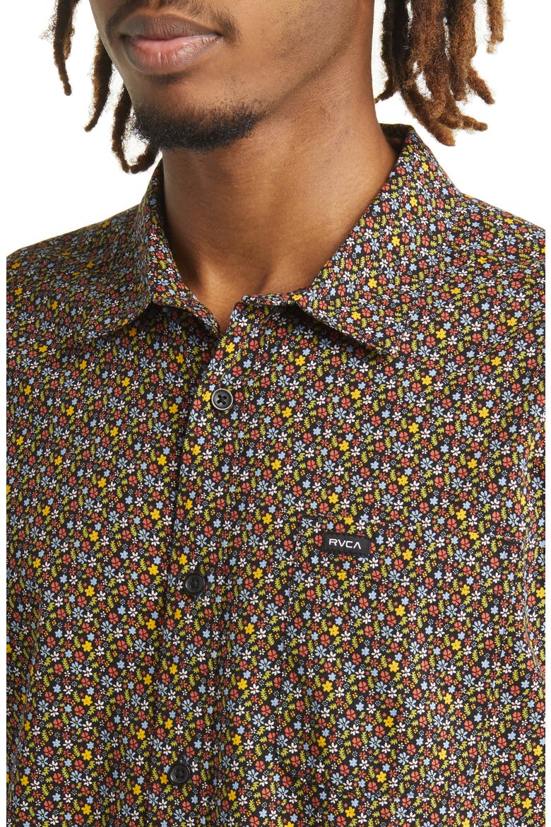 Micro Garden Floral Short Sleeve Button-Up Shirt, Alternate, color, BLACK MULTI
