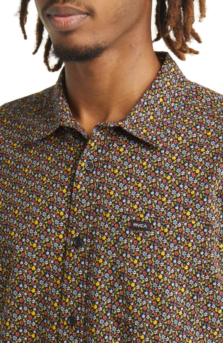 RVCA Micro Garden Floral Short Sleeve Button-Up Shirt, Alternate, color, 