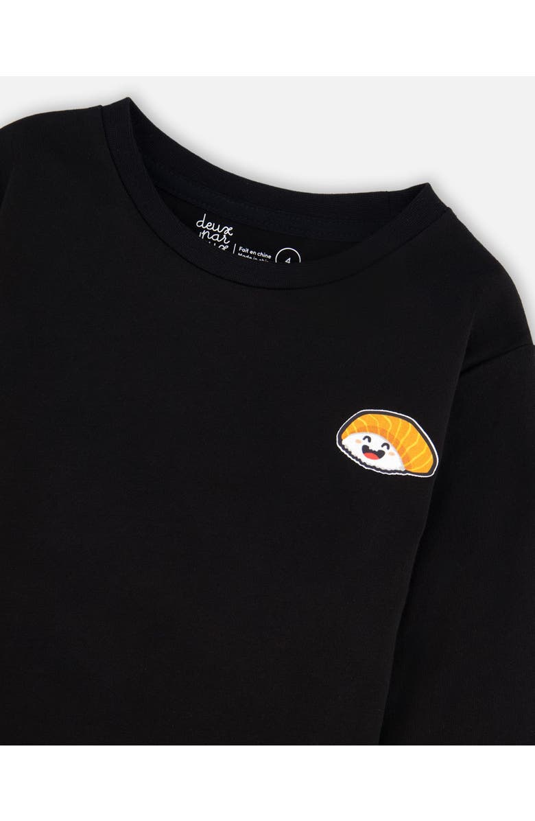 Deux par Deux Long Sleeve Jersey Tee Shirt with Back & Front, Alternate, color, Black