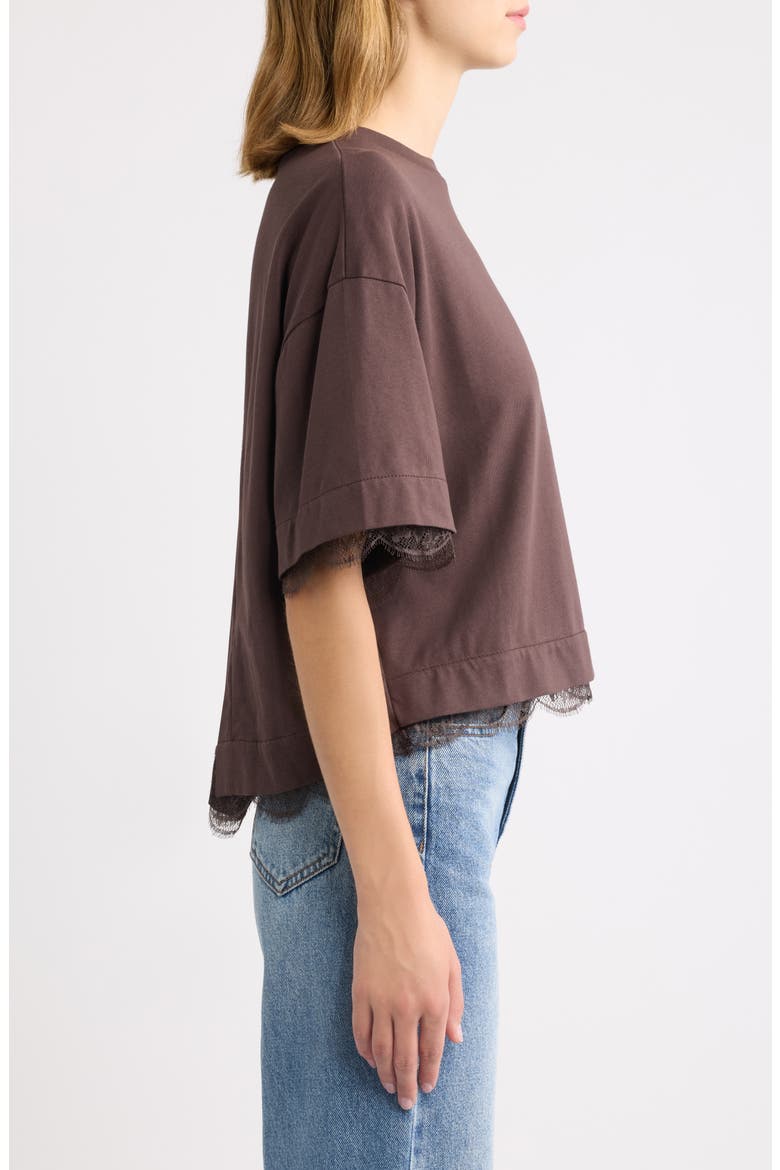 Nia Lace Trim T-Shirt, Alternate, color, PLUM BROWN