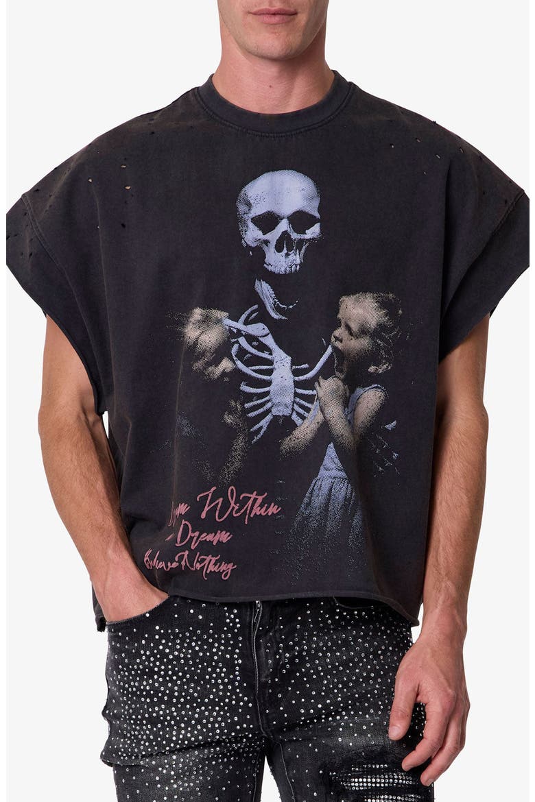 Dream Distressed Graphic Cutoff T-Shirt, Alternate, color, WASHED BLACK