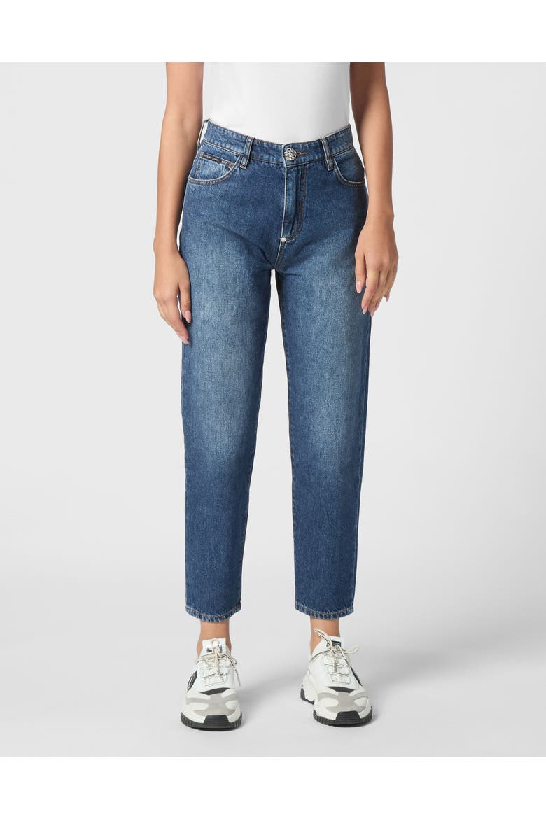 Denim Mom Fit Trousers Women, Main, color, BlueShark