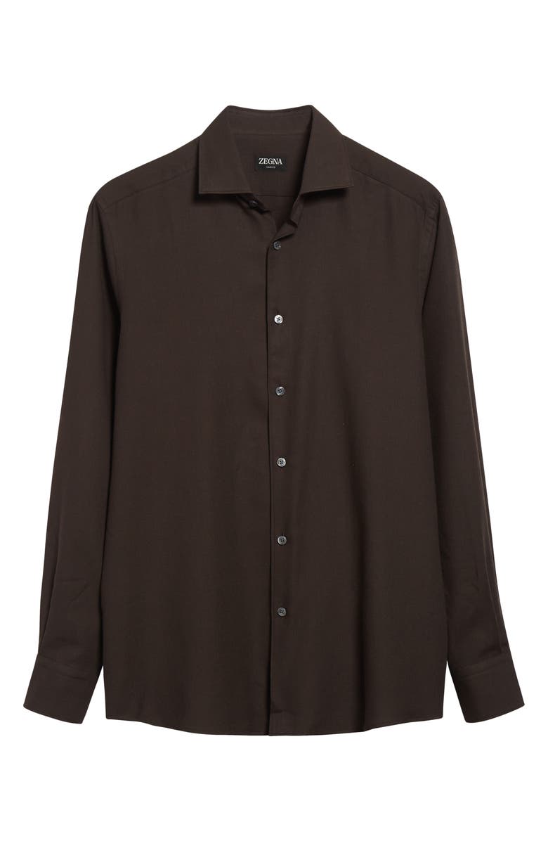 ZEGNA Cashco Cotton & Cashmere Button-Up Shirt, Alternate, color, Dark Brown