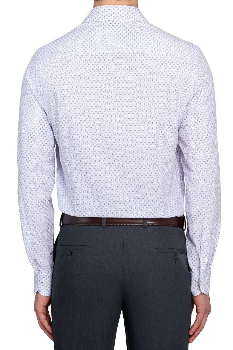 Slim Fit Double Diamond Print Performance Dress Shirt, Alternate, color, WHITE/ PURPLE
