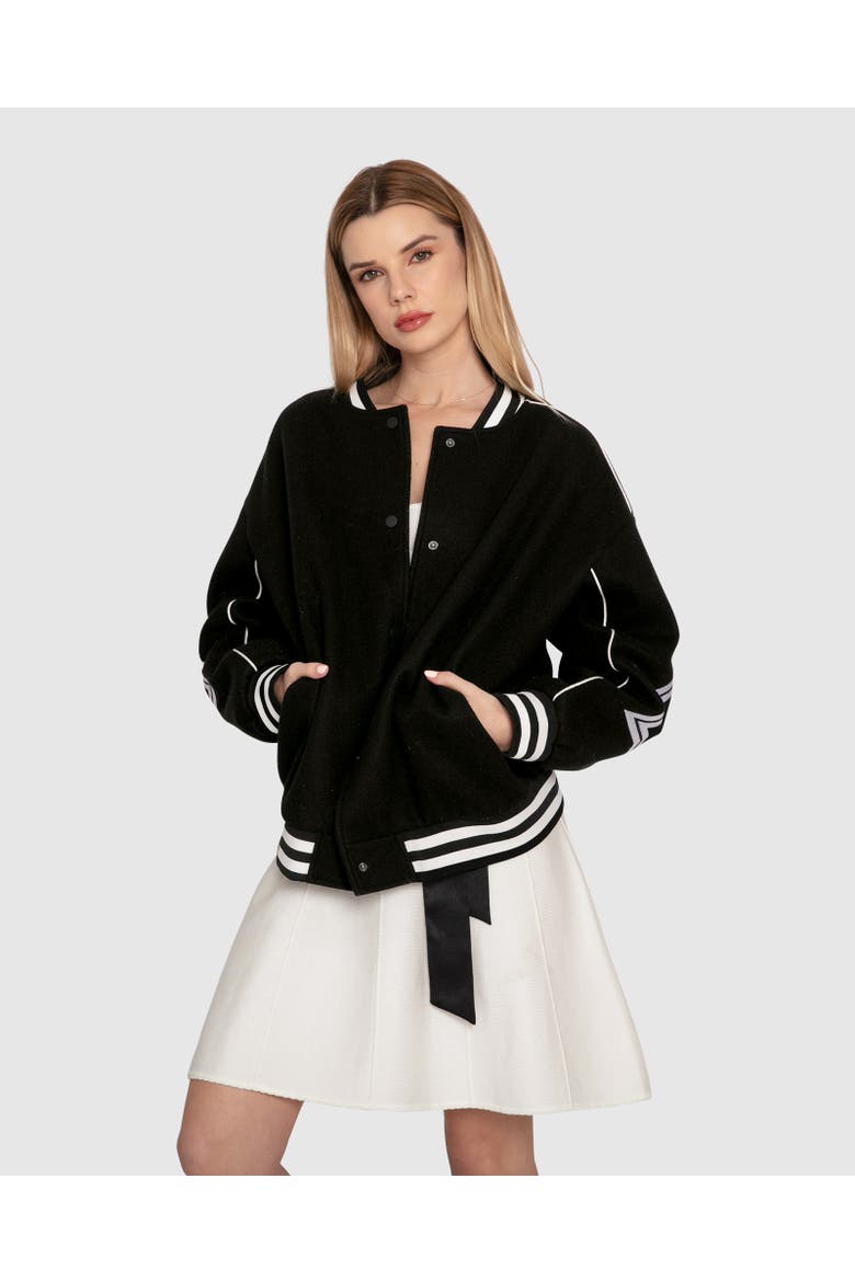 Hold Me Close Letterman Bomber, Main, color, Black