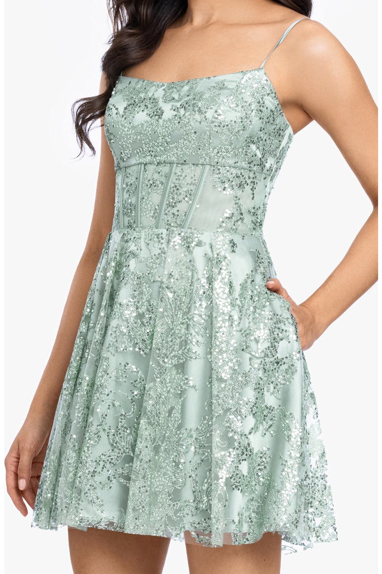 Glitter Lace Back Sleeveless Minidress, Alternate, color, SAGE