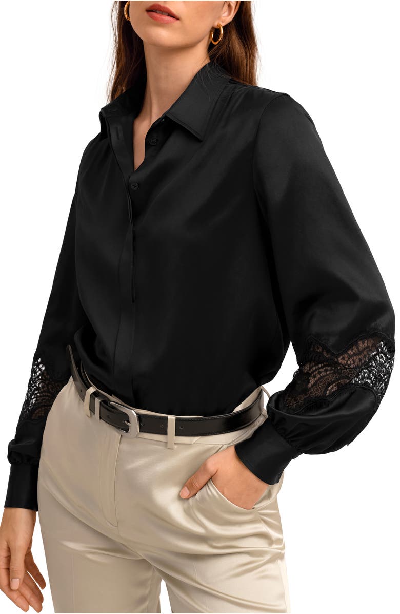 Lilysilk The Armeria Lace Silk Blouse, Main, color, Black