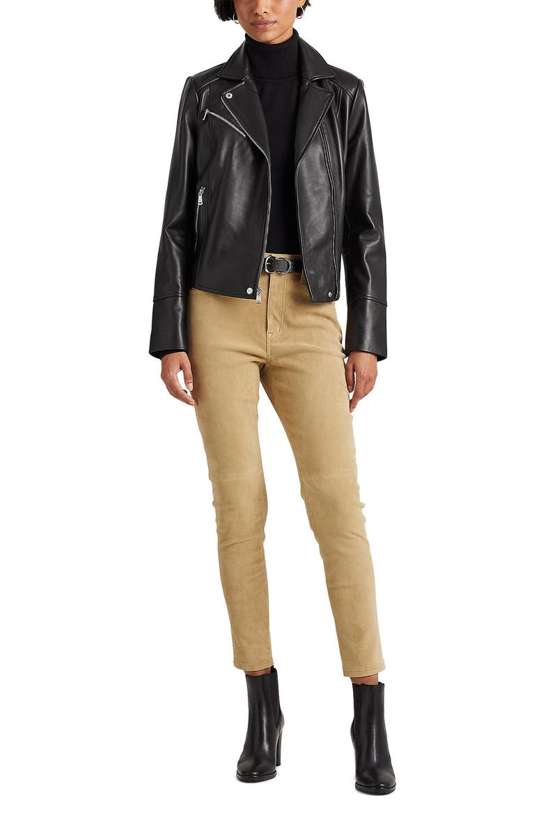 Asymmetric Leather Moto Jacket, Alternate, color, BLACK