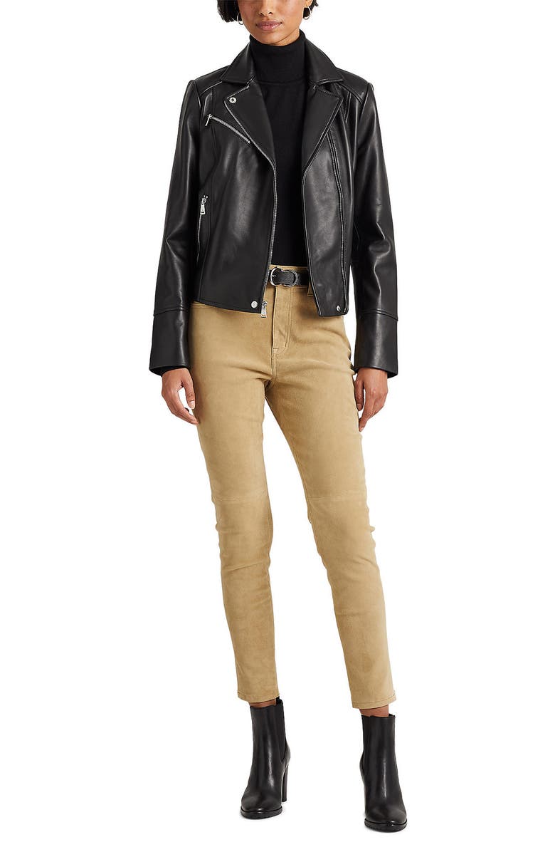Lauren Ralph Lauren Leather Moto Jacket, Alternate, color, 