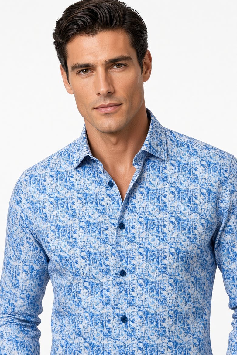 Dublin Print Button-Up Long Sleeve Shirt, Alternate, color, Blue