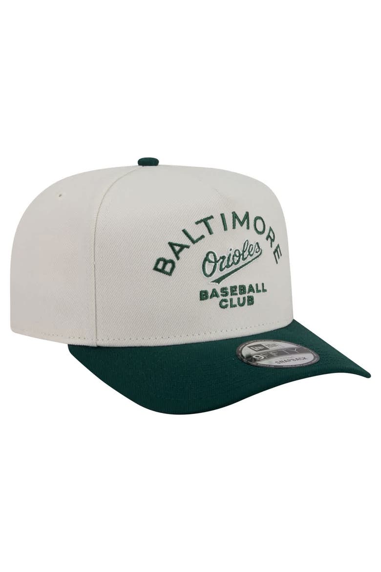 Men's New Era  Cream/Dark Green Baltimore Orioles Chrome A-Frame 9FIFTY Snapback Hat, Alternate, color, Cream