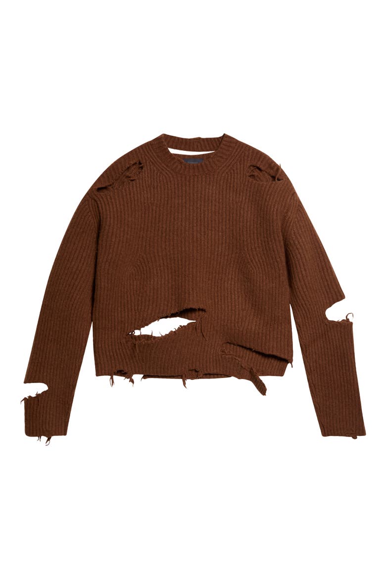 Ozie Destroyed Rib Merino Wool Sweater (Nordstrom Exclusive), Alternate, color, TABAC