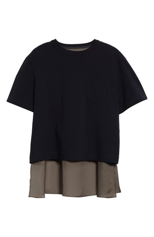 Sacai Nylon Twill & Cotton Jersey T-shirt In Navy X Taupe