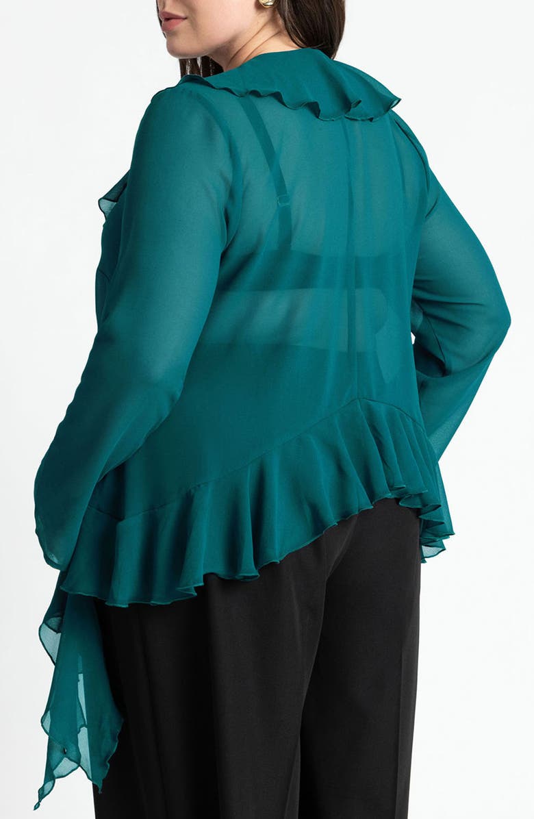 ELOQUII Ruffle Trim Sheer Top, Alternate, color, 