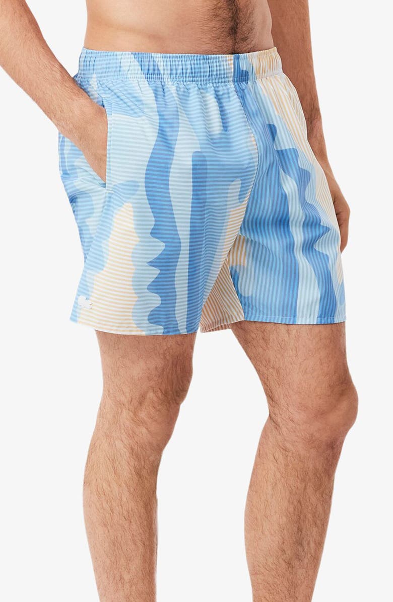 Lacoste Print Swim Trunks, Alternate, color, White/ Millet